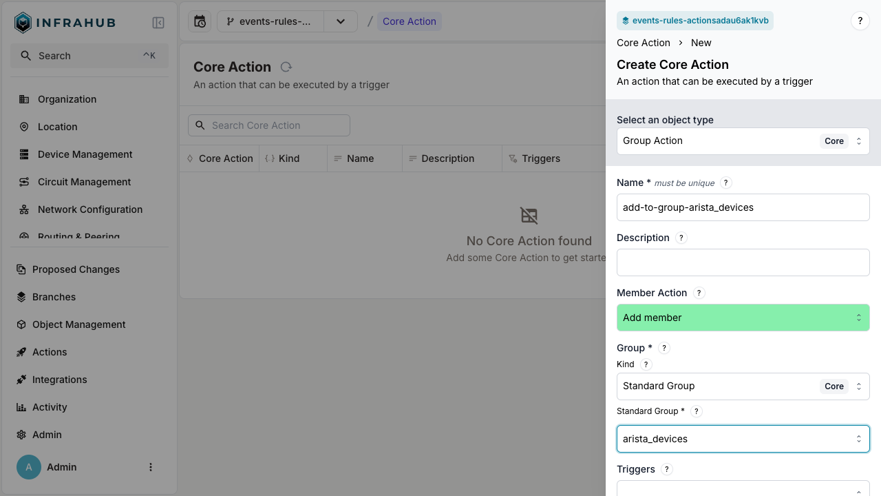 Group Action creation form